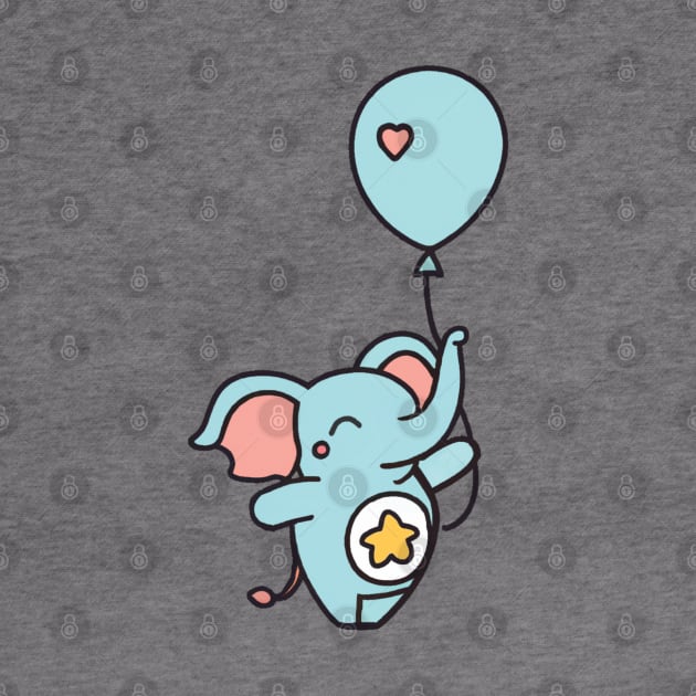 Baby Blue Elephant Holding Balloon by FlippinTurtles